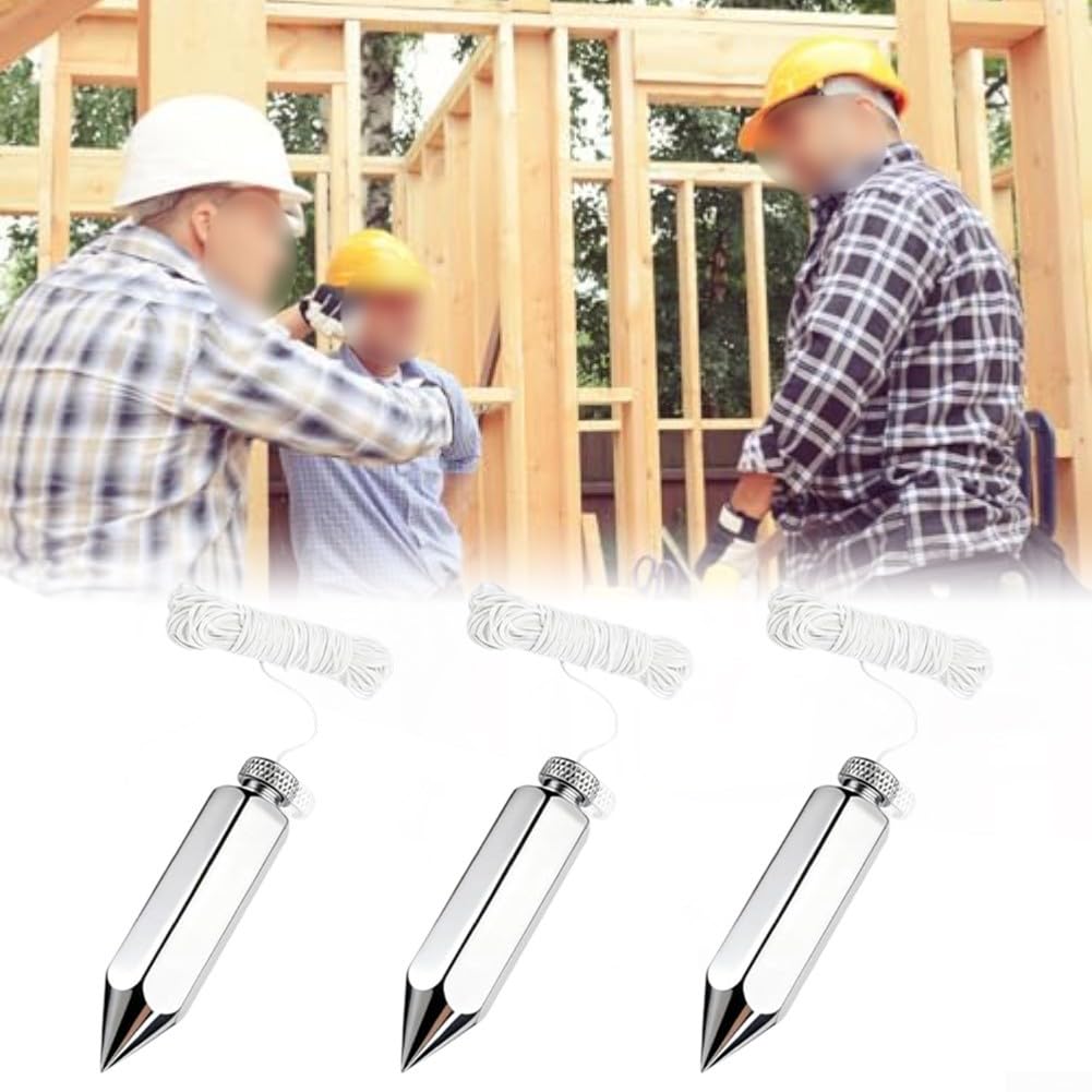 Juego de plomada hexagonal, acero y latón de 8 onzas con línea de alta visibilidad de 15 m para construcción y carpintería, disponible en 1 paquete o 3 opciones (3 piezas)
