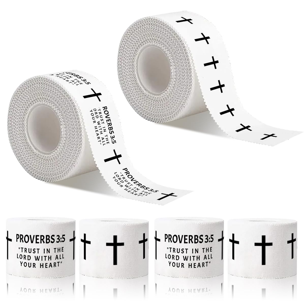 Yigney 4 Pack Christian Athletic Tapes Religious Sport Tape Bible Verse Wrist Tape Cross White Tapes for Sports Gymnastics Tennis 1.5IN X 23FT