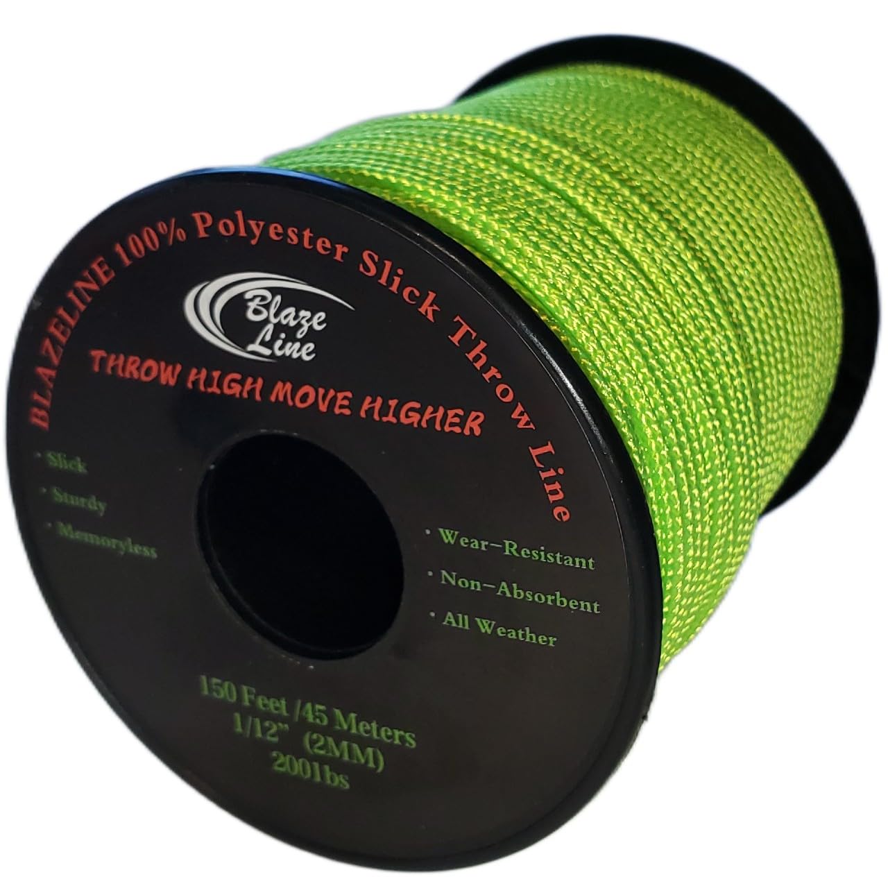Blaze Line 100% Polyester Climbing Throw Line Rope 2 mm (1/12 in) 150 ft Stool Cord 200 lbs Tensile Strength (Neon Green) — image 1