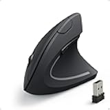 2.4G Wireless Vertical Ergonomic Optical Mouse for Work, Multi-Device Connectivity, 800/1200 /1600 DPI, 5 Buttons for Laptop, Desktop, PC, MacBook - Black