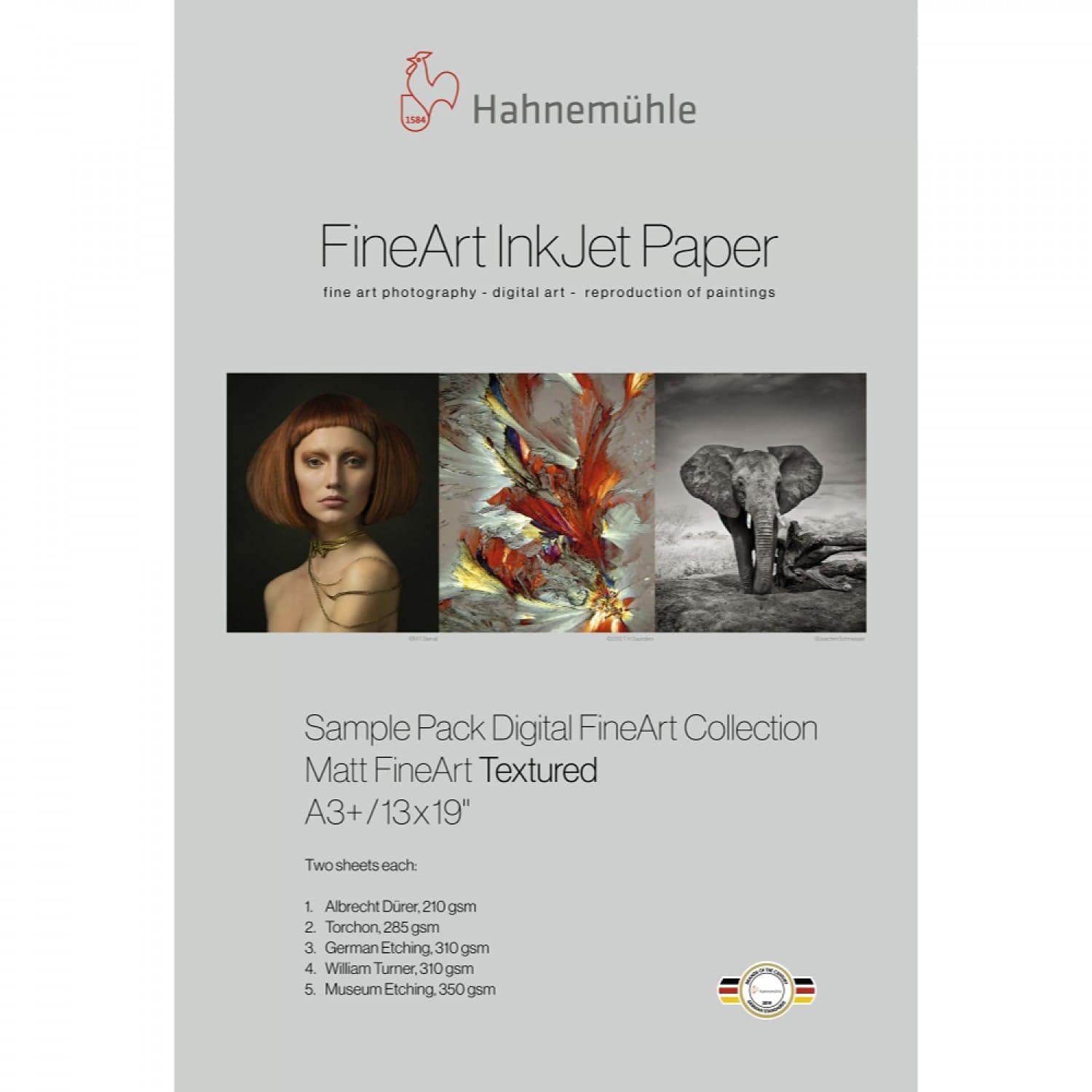 Hahnemuhle Matowy FineArt teksturowany papier atramentowy pakiet próbek, 33 x 48 cm DIN A3+, 10 arkuszy