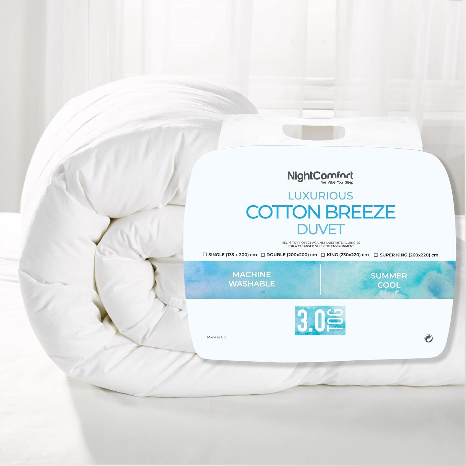 Night Comfort Luxurious Summer Cool Cotton Breeze 3 Tog Anti-allergy Hollowfiber Duvet (King)