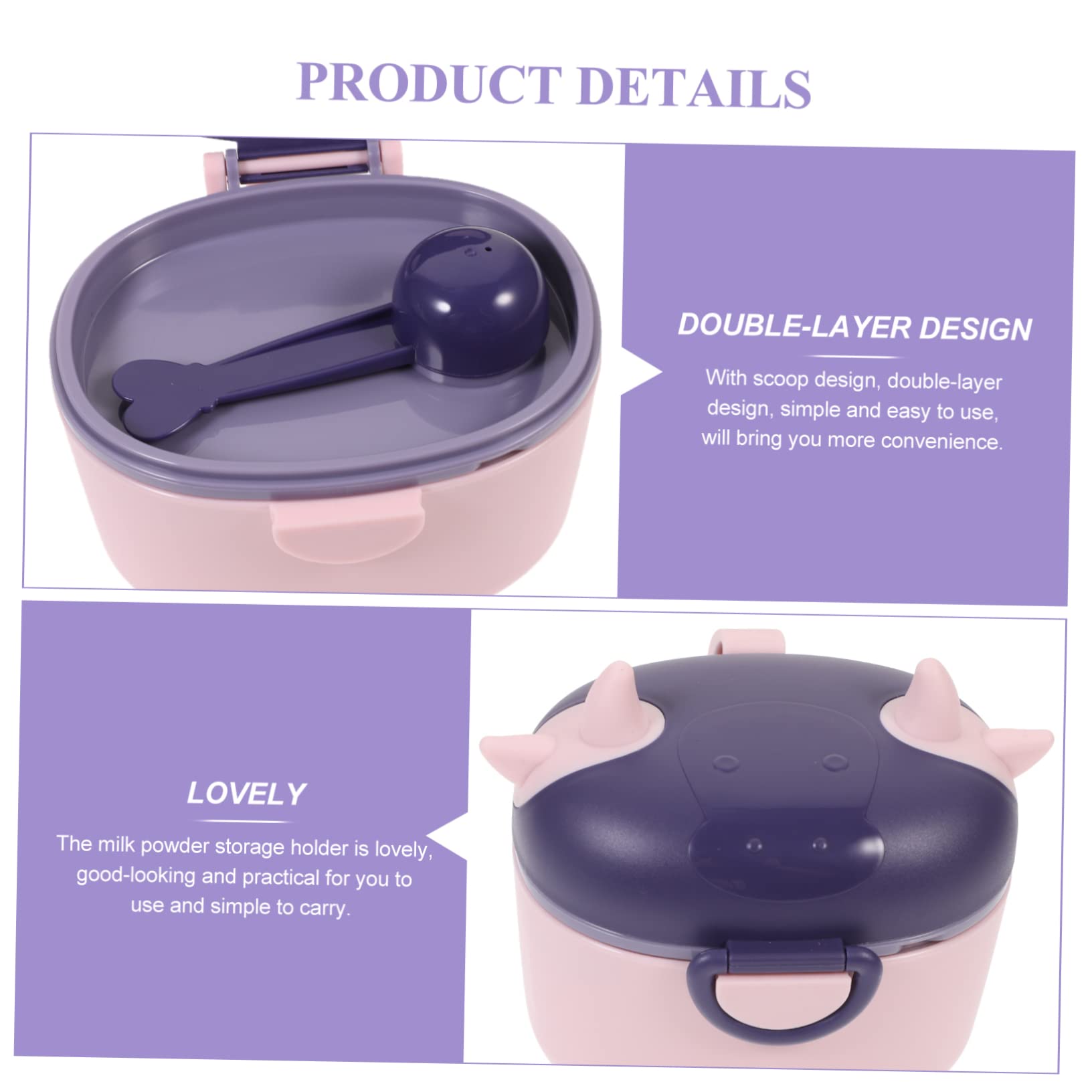 Toyvian Milk Powder Storage Container with Scoop Cartoon Design Portable Food Box Double and Leak for Snacks Candy and Travel Use