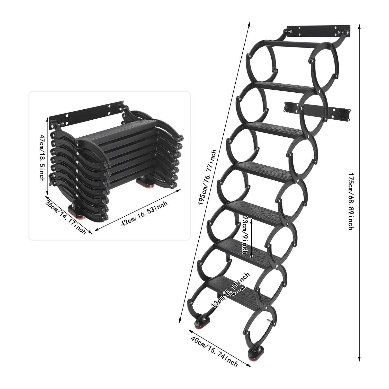 Escalera para el ático, 7 escalones Escalera plegable extensible montada en la pared, Escalera de ático montada en la pared, escalera de desván con escalones antideslizantes, escaleras