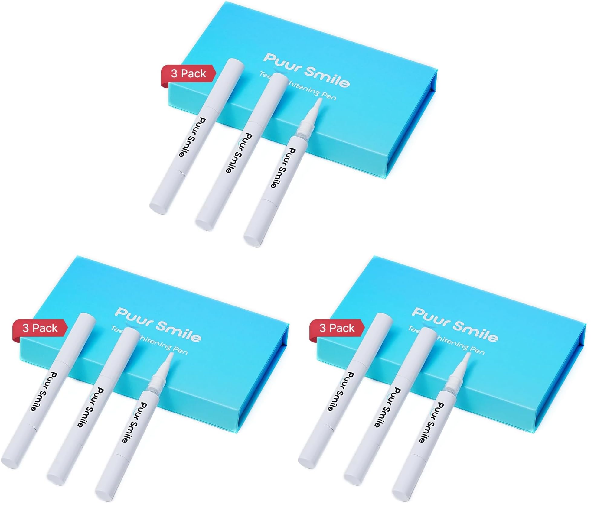 Puur Smile Teeth Whitening Gel Pen - Best Teeth Whitening Kit with Gel Pen Teeth Whitener 30+ Uses, Effective, Painless, No Sensitivity, Beautiful White Smile (Pack of 3)