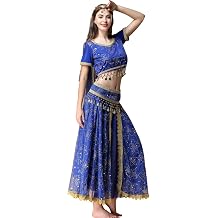 MISI CHAO Belly Dance Costume Bollywood Dress - Halloween Chiffon Dance Outfit Costumes with Head Veil for Women