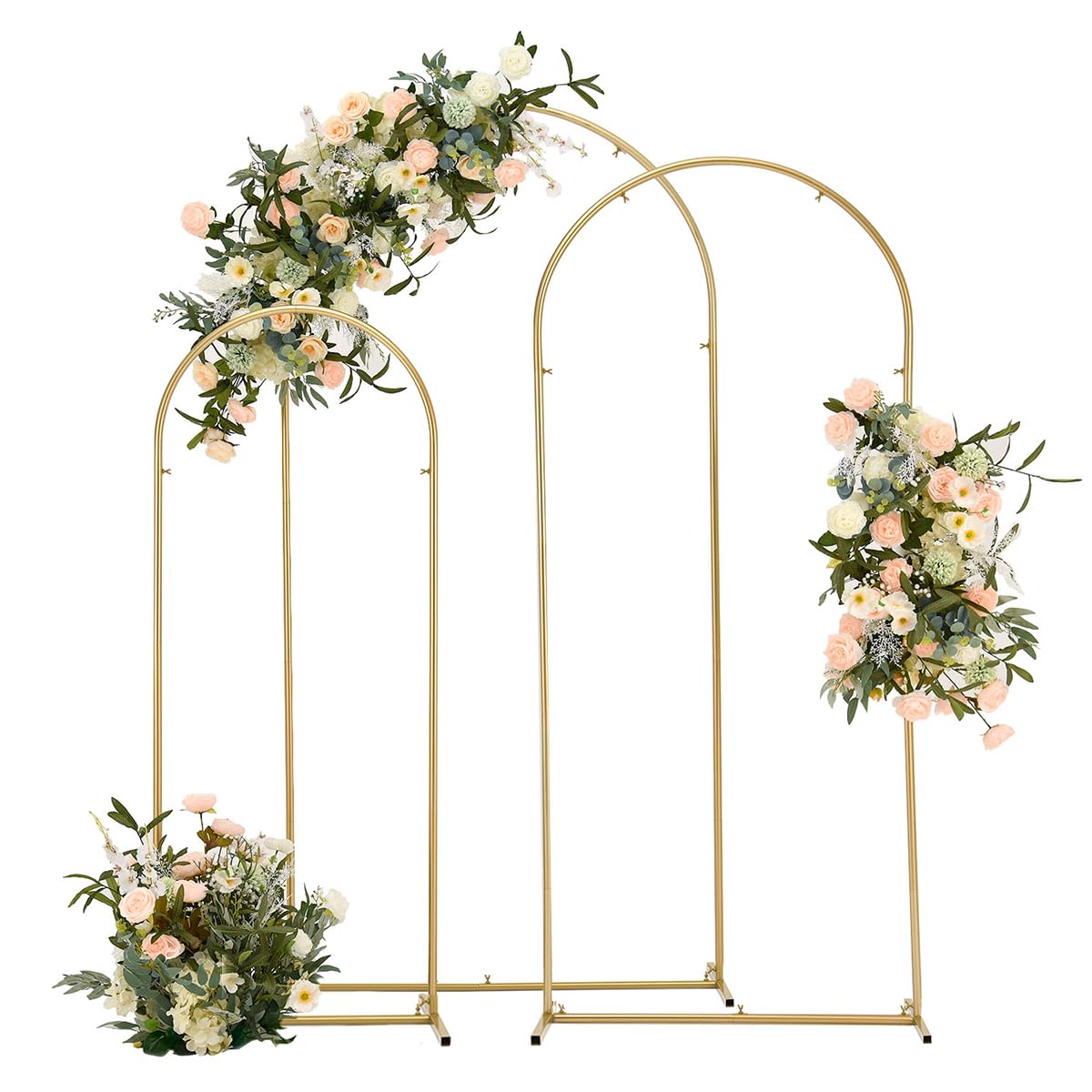 Vincidern Wedding Arch Backdrop Stand Set of 3 (6.6FT,5.9FT,4.9FT), Balloon Arch Stand, Metal Arch Backdrop for Birthday Party Bridal Baby Showers Wedding Ceremony Decoration Backdrop Stand Gold