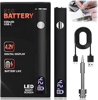 510 Threaded Battery Pen, 650mAh Cordless Thread Burner With LED Digital Display, 3 Gear Adjustable Voltages, Portable Rechargeable Welding Tools for Home Appliance Repair (Black)