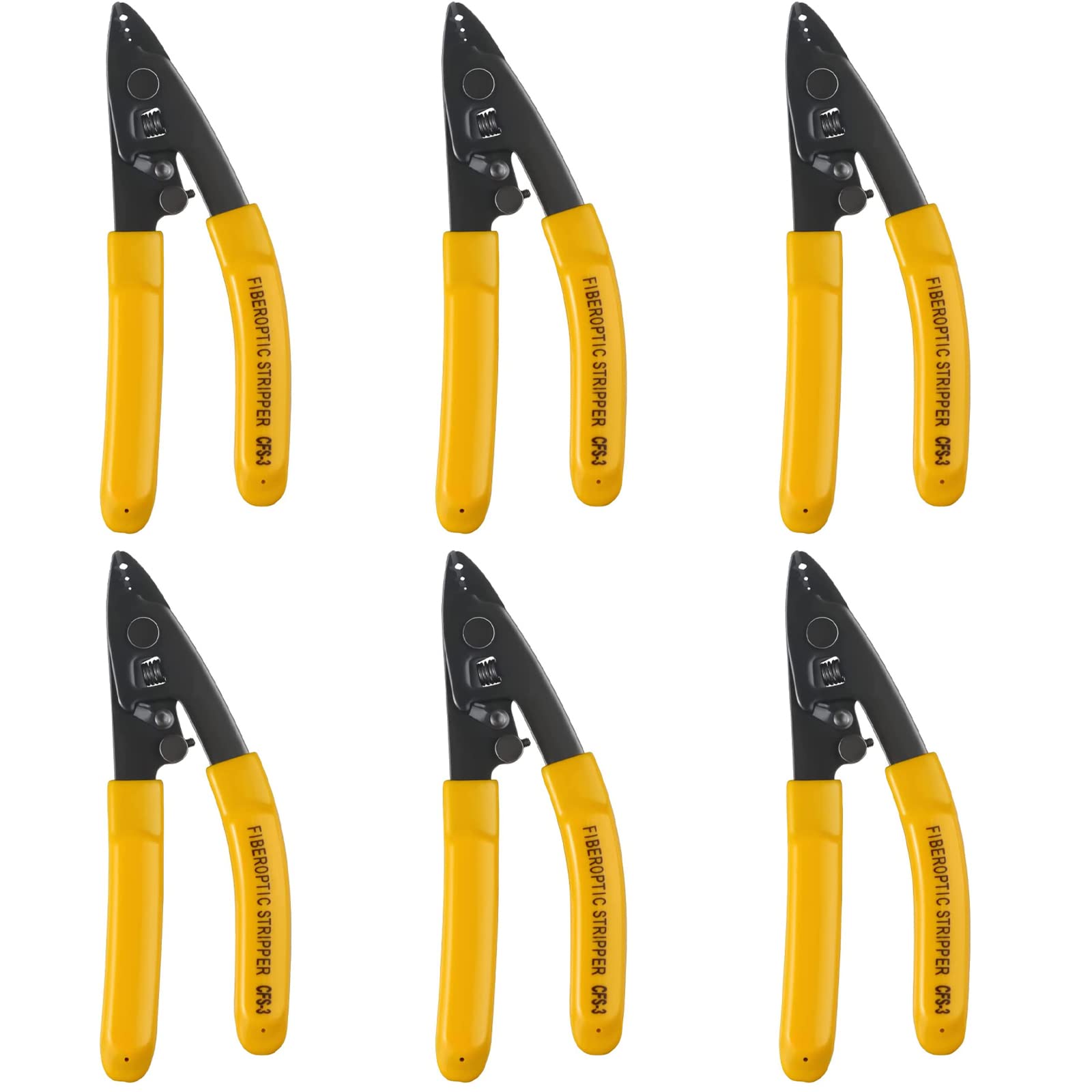 Duogalia 6PC CFS-3 Fiber Optic Stripper 3 Port Hole Fiber Optic Stripping Tool with 6" handle - Hex Key Adjustable For Jacket, Buffer, and 125μm-250μm
