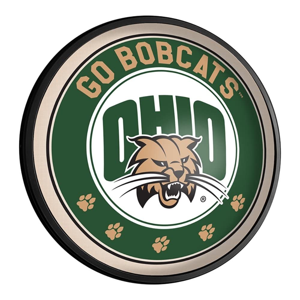The Fan-Brand OHIO Bobcats Round Slimline Lighted Wall Sign - Football, Basketball & Baseball Wall Decor - College Sports Decor for Home, Office, Game Room, Fan Cave, Garage - USA Made
