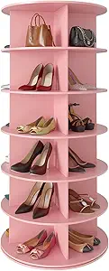 SpaceAid 6 Tier Rotating Shoe Rack Tower, Spinning Shoe Display Lazy Susan, Revolving 360 Shoe Rack Storage Round Carousel, Vertical Handbag Rotate Shoes Closet Organization (6-Tier Pink)