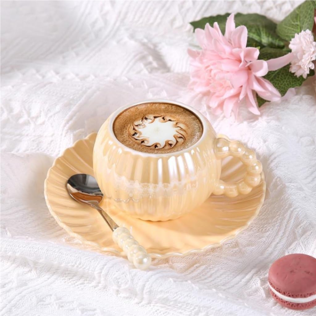 Kaffeetasse, Kaffeetasse, leichtes Luxus-Europa-Tasse- und Untertassen-Set, Keramik-Teetasse, Kaffee-Set, Tee-Set(C)