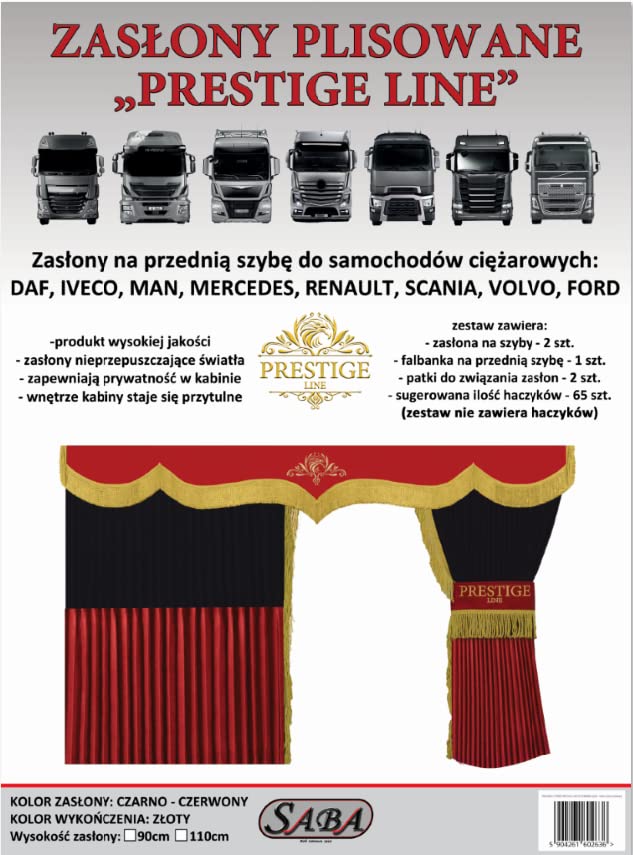 Rideaux plissés PRESTIGE LINE TIR/Truck pour vitres + Volant, (Mercedes, Man, DAF, Scania, IVECO, Volvo, Renault, Ford) Couleur - Rouge