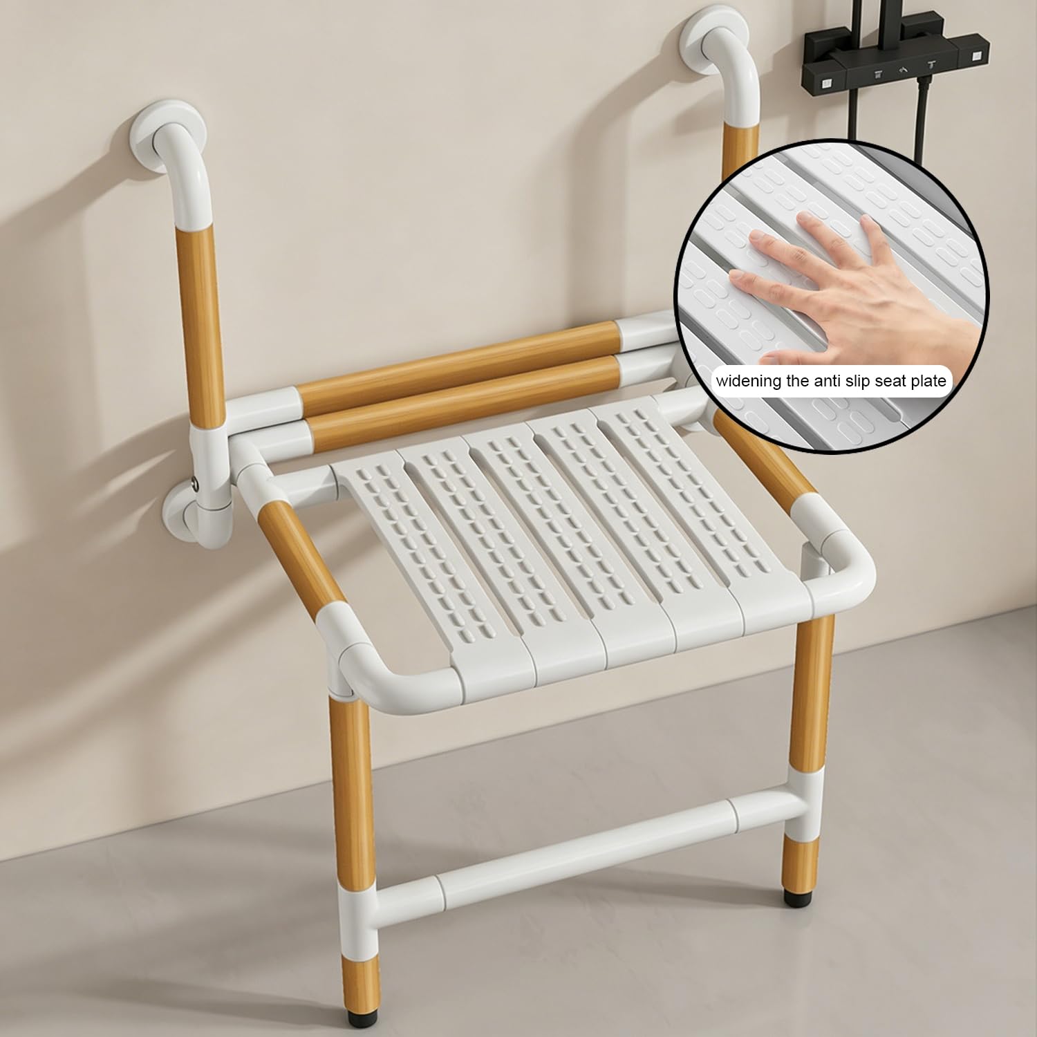 Silla de Ducha Plegable para Ancianos, Embarazadas y Discapacidad | Asiento de Ducha Montada en la Pared,Ahorro de Espacio,Luminosa,Acero Inoxidable,Antideslizante,Soporta 150 kg