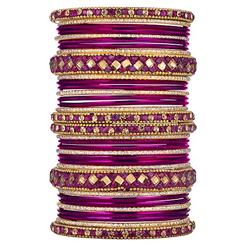 Image of Peora Stone Studded Chuda Metal Bangles Set Gift for Women