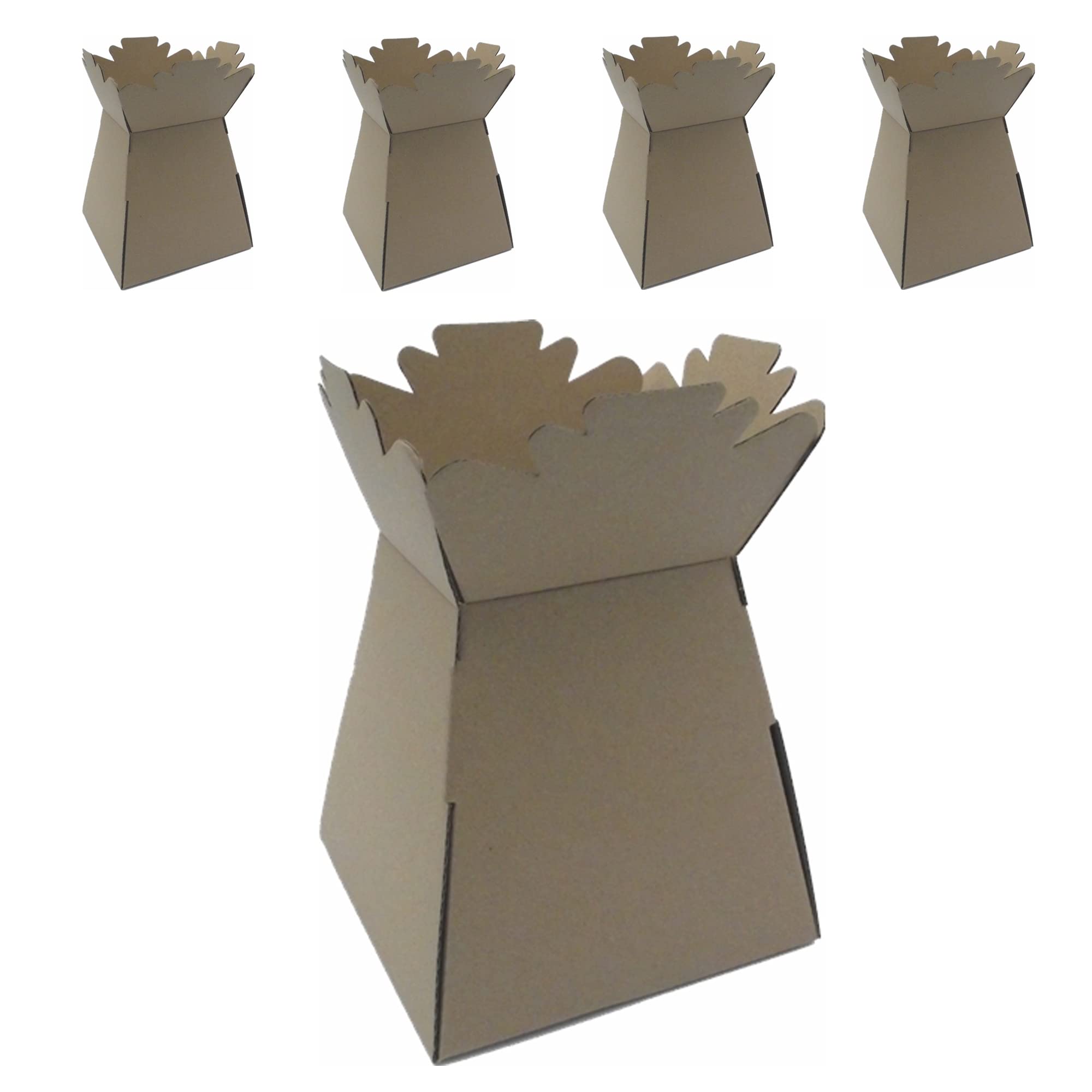 Flower Bouquet Boxes Florist Packaging Gift Craft Box Vase – Holder for Flowers, Bouquets, Plants, Sweets – Decoration for Wedding, Birthday, Anniversary, Floral Arrangement – Pack of 5 – Kraft