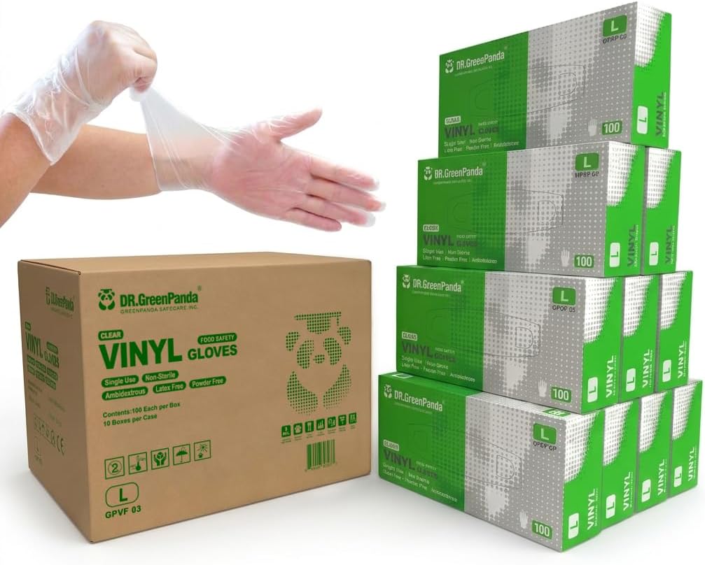 Dr.GreenPanda Clear Vinyl Disposable Gloves Food Safe Powder/Latex Free
