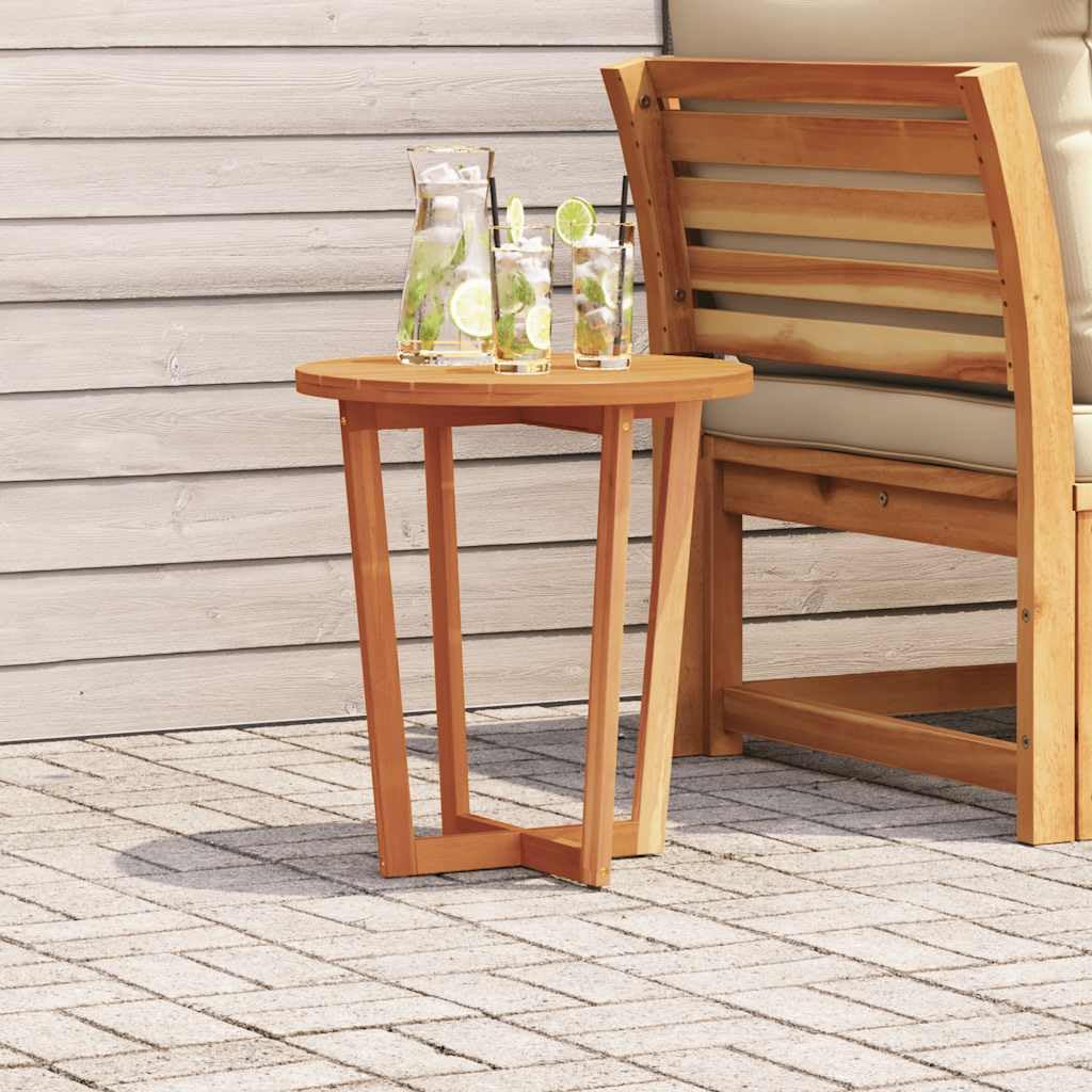 SXZenSpace Garden Side Table Ø55x60 cm Solid Acacia Wood Round Outdoor Coffee Cross-Leg Bistro Style with Slatted Top & Levelling Feet for Patio Balcony Terrace