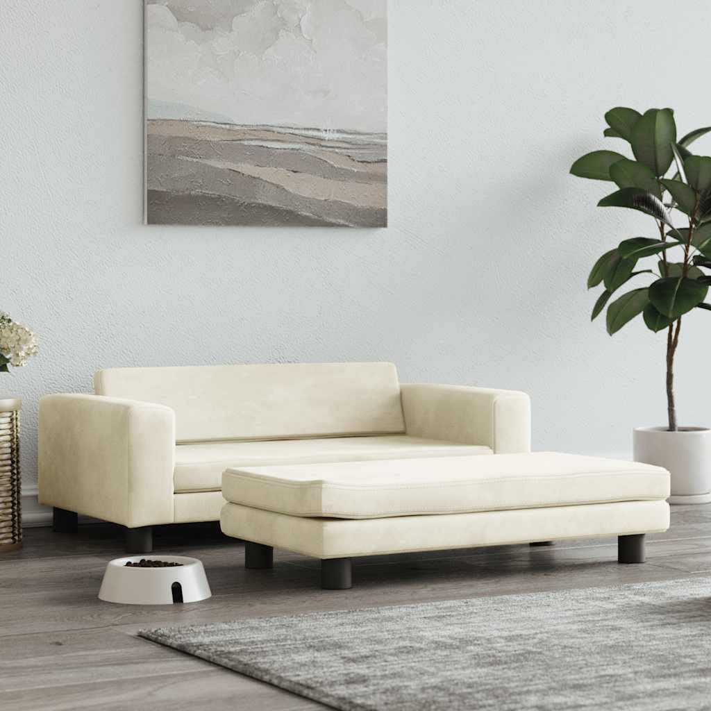Cuccia per cani con estensione color crema, in velluto, 100 x 50 x 30 cm, con cuscino e fondo antiscivolo, morbido divano per animali domestici, lavabile, delicato sulle articolazioni