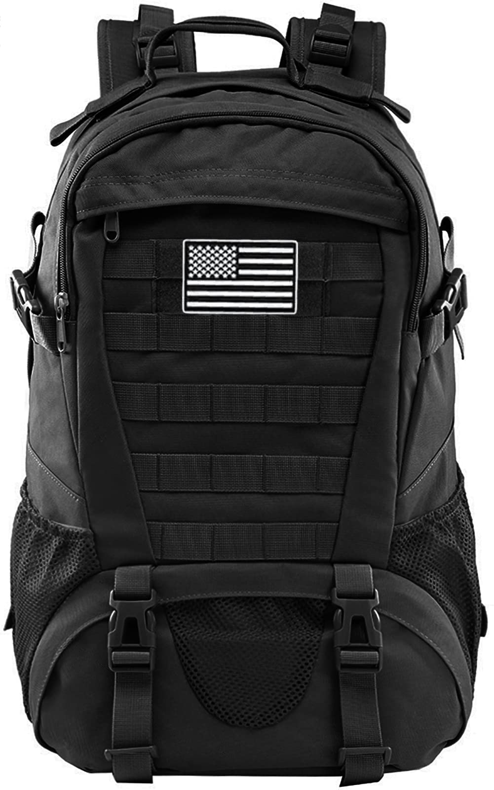 LIMHOO Tactical Backpack for Men Military Molle Bag Hiking Day Pack 27L Army Waterproof EDC Rucksack with USA Flag Patch Black