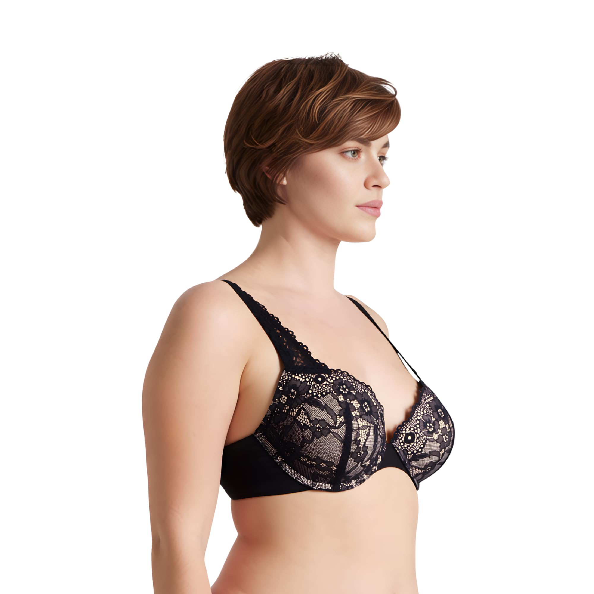 Curve Muse Damen Übergröße +1,5 Tassen Bügel Spitzen-BHS | Halbschale, Push-up, Gepolstert, Balconette, Atmungsaktiv, Verstellbare Träger