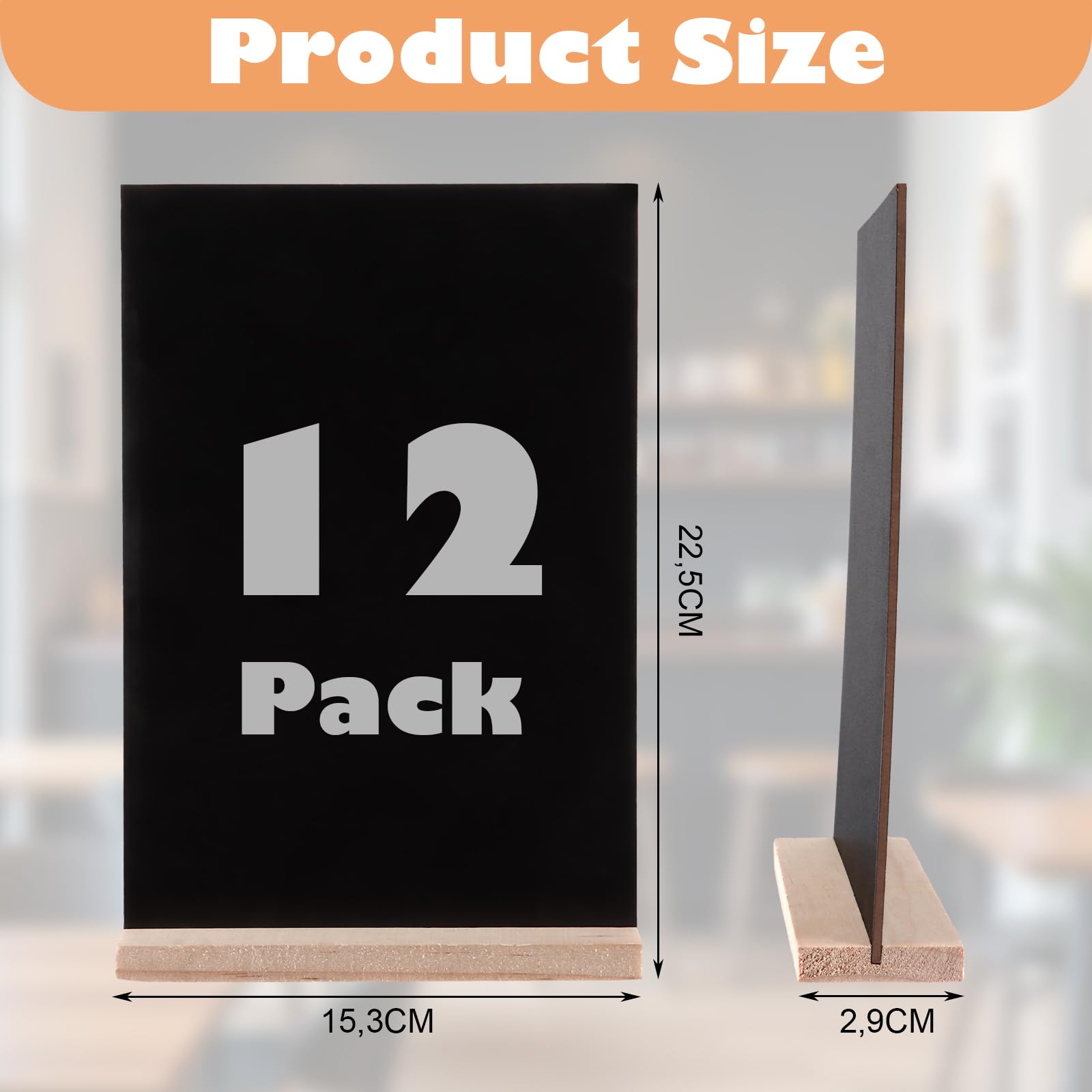 CYEER 12er Set Tischtafel Aufsteller (15x22cm), Doppelseitige Kreidetafel mit Holzfuß im A5-Format, Kleine Menütafel für Gastronomie, Hochzeit, Buffet & Preisschilder, Vintage Tafelset