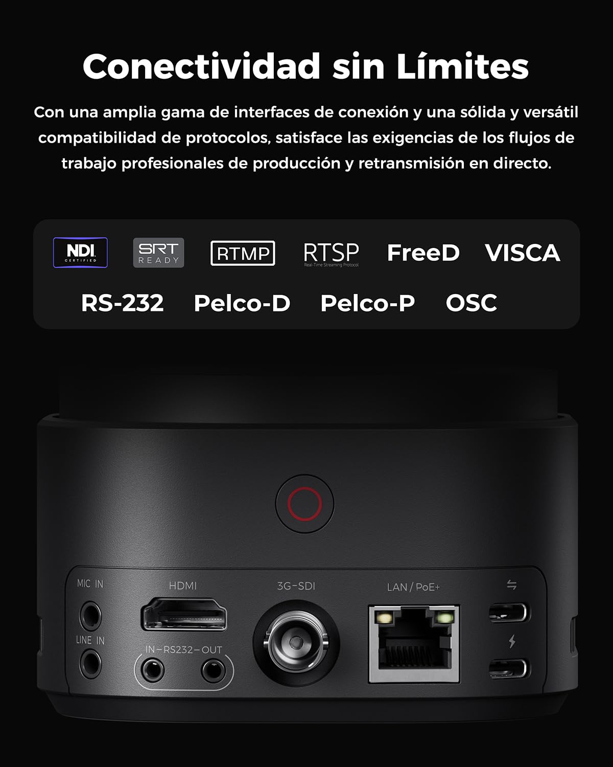 OBSBOT Tail 2 Cámara NDI PTZR 4K@60FPS, Pro KI-Tracking, CMOS de 1/1,5", | 50MP, Zoom Óptico 5X, Zoom Híbrido 12X, Salida SDI/HDMI/IP/USB 3.0, Streaming para Educación,Conferencia,Culto (NDI Activado)