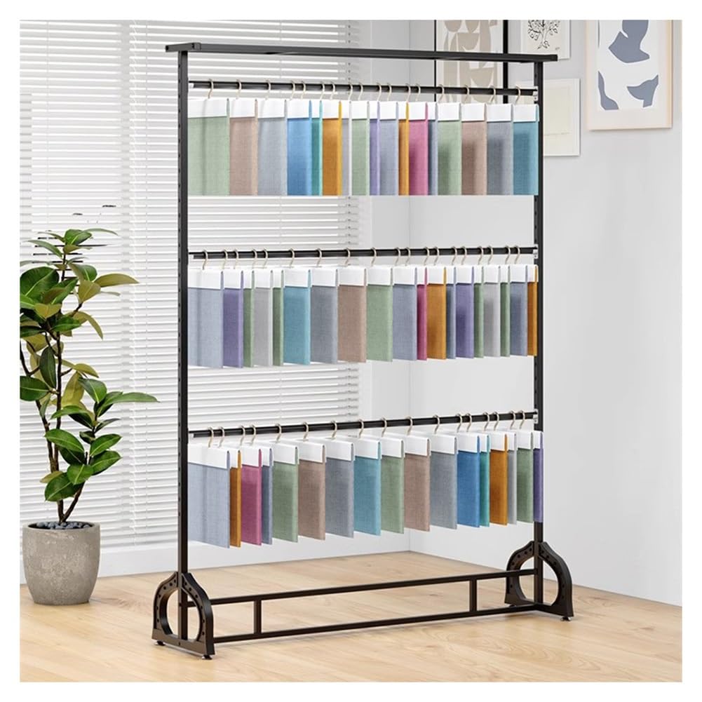 Metal Fabric Sample Organizer, Heavy Duty Floor-Standing Curtain Display Stand, Textile Retail Store Shelves, Height Adjustable, for Quilts/Bed Sheets/Towels/Silk Scarves(Gold,150x40x200 cm)