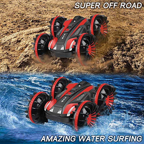 YEZI Amphibious RC Car for Kids Toys for 6-12 Year Old Boy 2.4 GHz Remote Control Boat Waterproof RC Monster Truck Stunt Car 4WD Remote Control Vehicle Teen Adult Gift All Terrain Water Beach Pool Toy