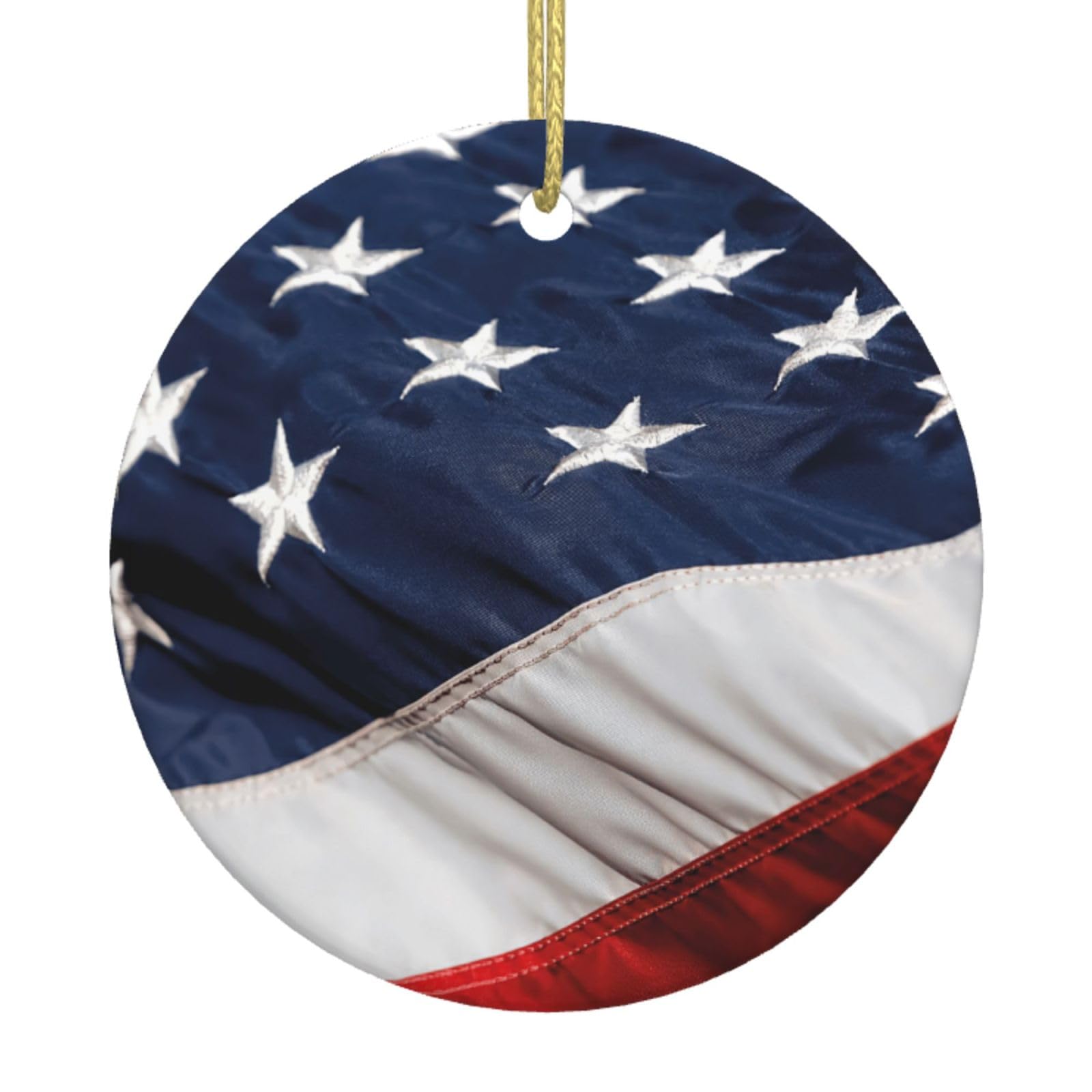 American Flag Print Christmas Ornaments, Ceramic Hanging Ornament, Round Shape Decorations