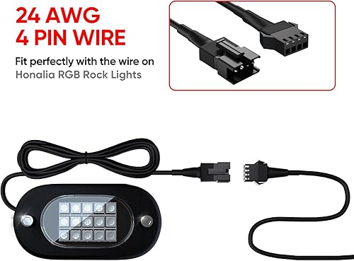 Miniatura 4 de Cable extensor para luces de guardabarros, 4 unidades, 47 pulgadas, cable extensor LED de 4 pines, cable extensor para luces LED RGB para camioneta,