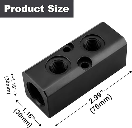 Miniatura 6 de Colector de aire, Colector de compresor de aire de 2 vías y 4 puertos, Divisor de bloque de colector en línea de manguera de aire de aluminio,