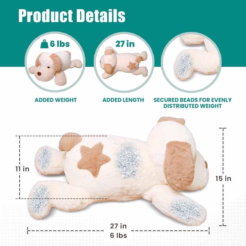 Large 6 lbs Cream Luxury Weighted Dog - 27 inch Weighted Plush Animal for Adults, Kids, Boys and Girls - Image 2