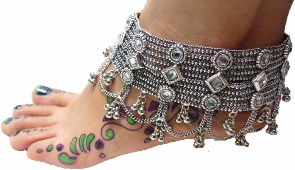 oxojewels Women's Belly Dance Anklet Oxidized Vintage Jewelry Gypsy Boho Kuchi Afghan