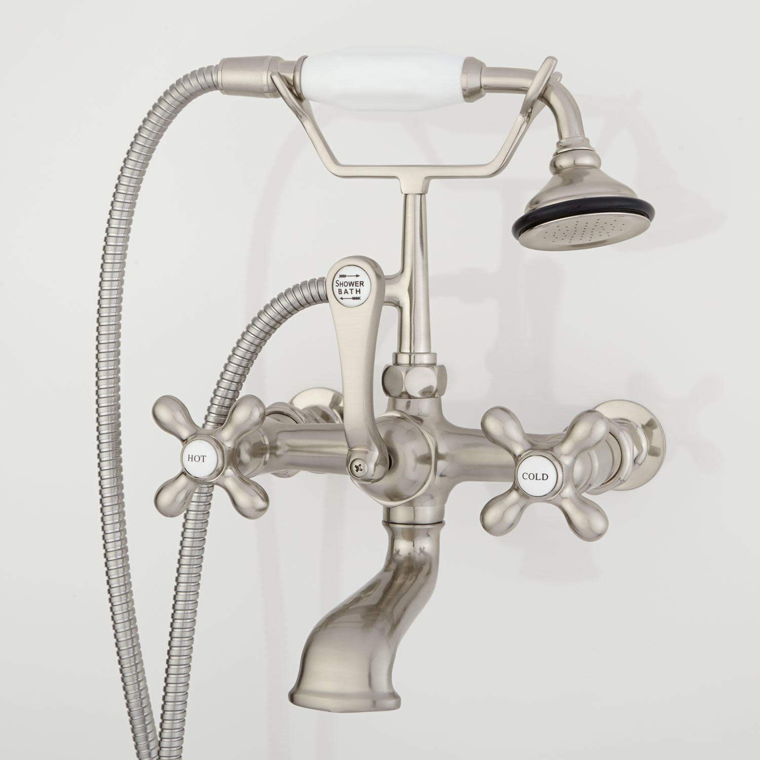Signature Hardware Wall Mounted Tub Filler Faucet in Brushed Nickel