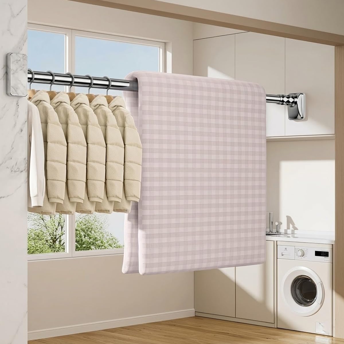 Duschvorhangstange ohne Bohren 40-350 cm Verstellbare Teleskopstange Zum Klemmen Ausziehbar Gardinenstange Edelstahl Klemmstange(Weiß,102-138in//260-350cm)