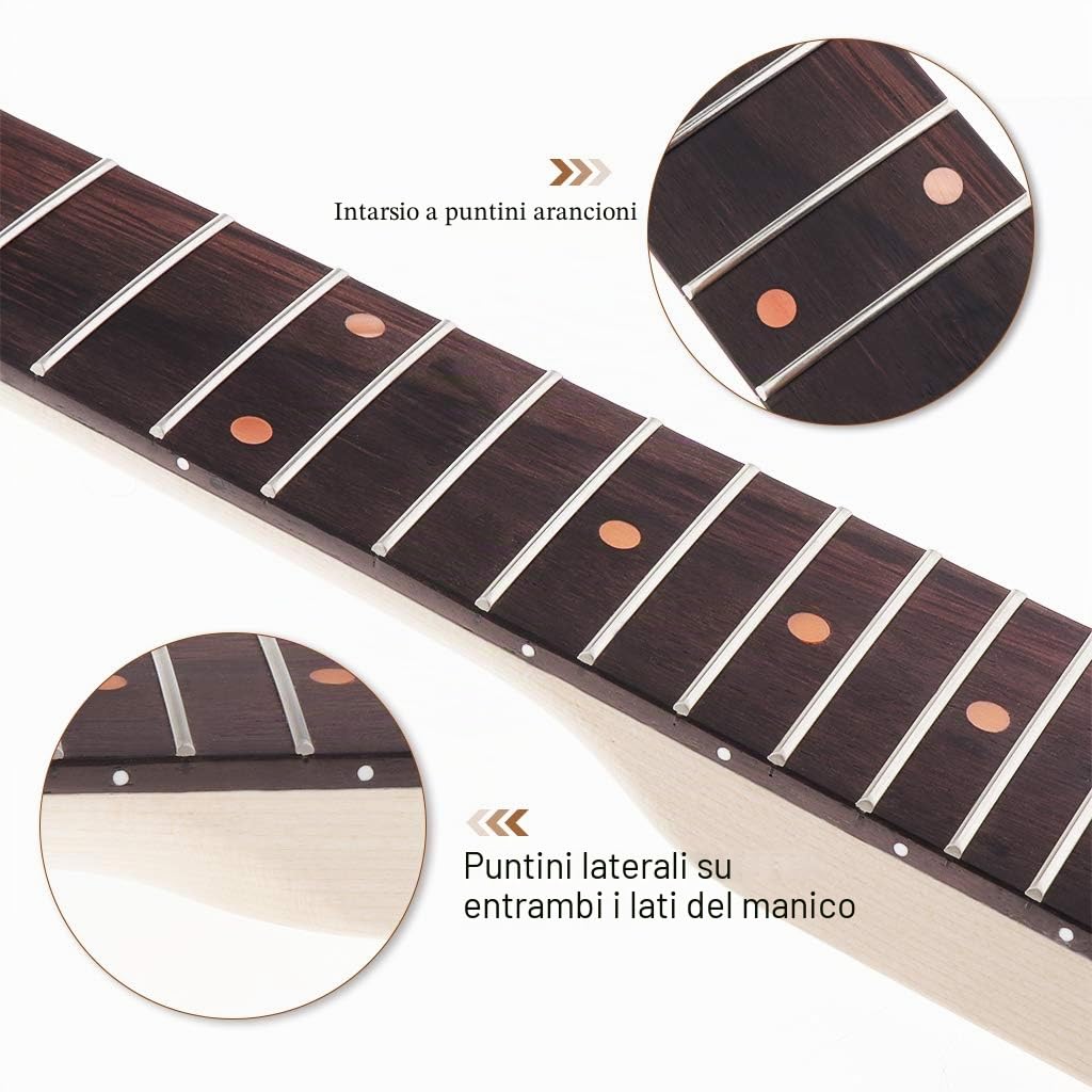 Alnicov Chitarra Elettrica Collo Testa di Acero In Palissandro Tastiera 24 Tasti per IBZ Parti di Ricambio Rosso