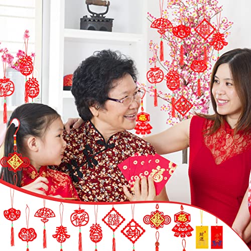 52 Pieces Chinese New Year Decorations Ornaments, Red Chinese Pendant Traditional Lucky Hanging Fu Decal For Spring Festival Tiger New Year For Home Tree Office Car Supplies #TOP1