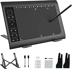 Tablet de desenho gráfico TEROW, tablet de desenho digital de 10 x 6 polegadas com suporte e caneta Stylus de 8192 níveis para PC/Mac/Android 5.0 para desenho e ensino online, borda de desenho e