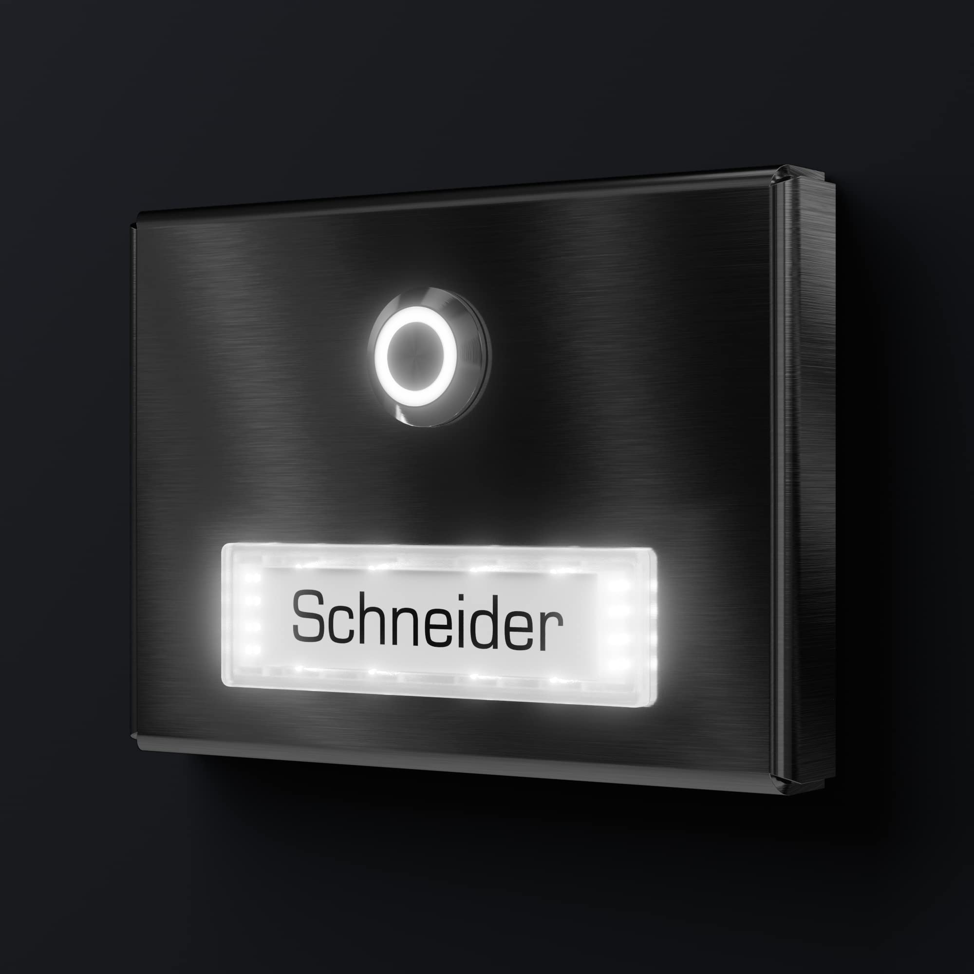 Placca per campanello da esterno in acciaio inox V2A con targhetta illuminata di Graviers Design - acciaio inox - pulsante campanello a LED - Made in Germany