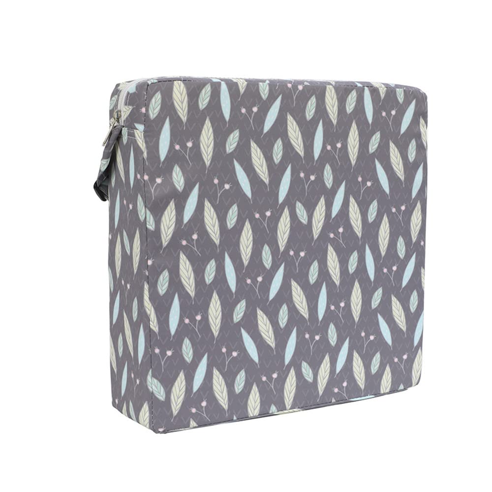 Chickwin Toddler Baby Booster Seat, Kid Infant Dining Chair Pads Washable Chair Increasing Cushion Child Dismountable Portable Travel Cushion with Adjustable Straps (32x32x8cm,Grey Leaves)