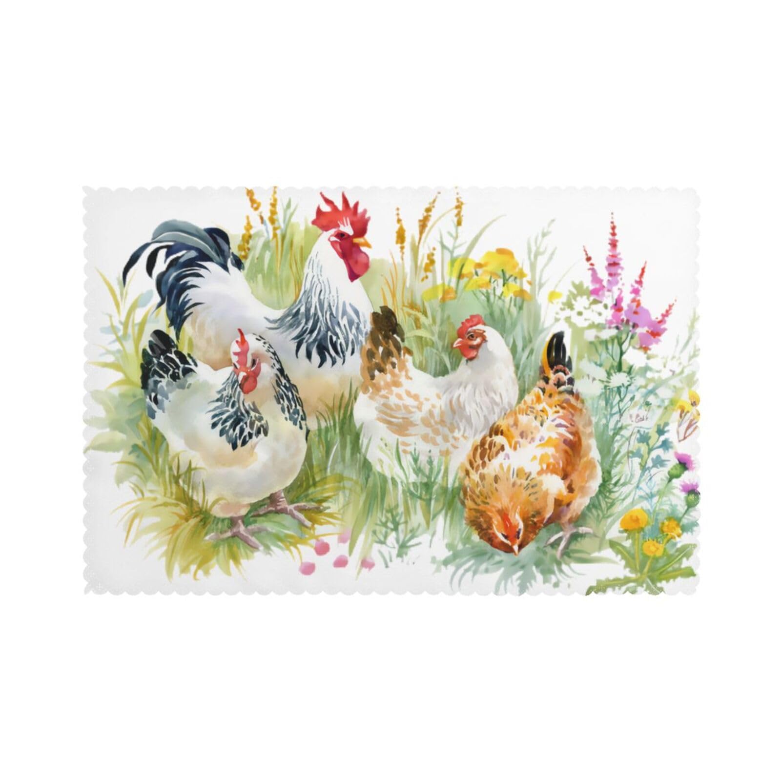 Rooster Printed table mat set (6 pieces) - Aesthetic upgrade for family gatherings and hotel banquets
