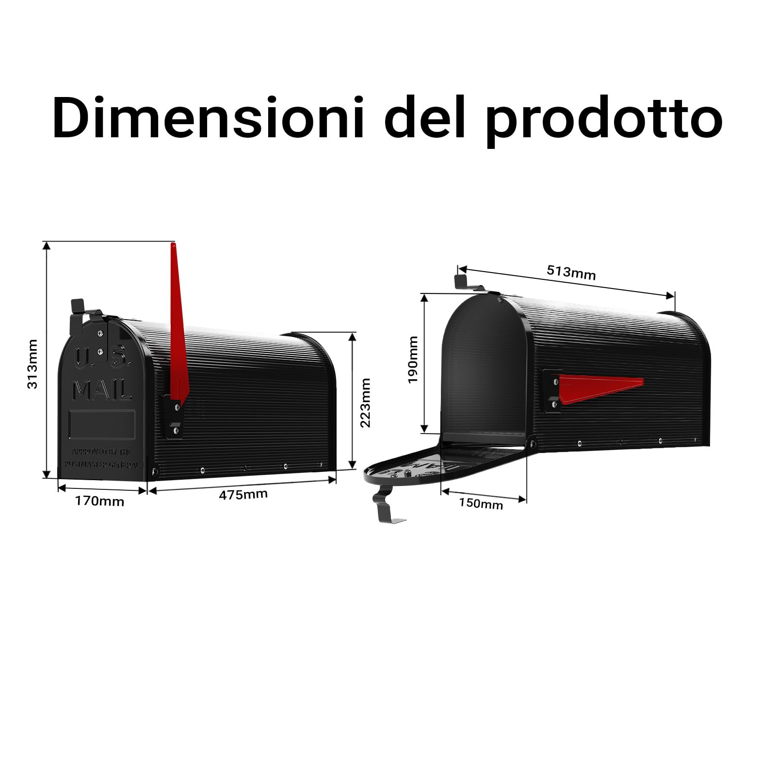 Wiltec Cassetta postale americana in acciaio zincato nero con materiale di montaggio
