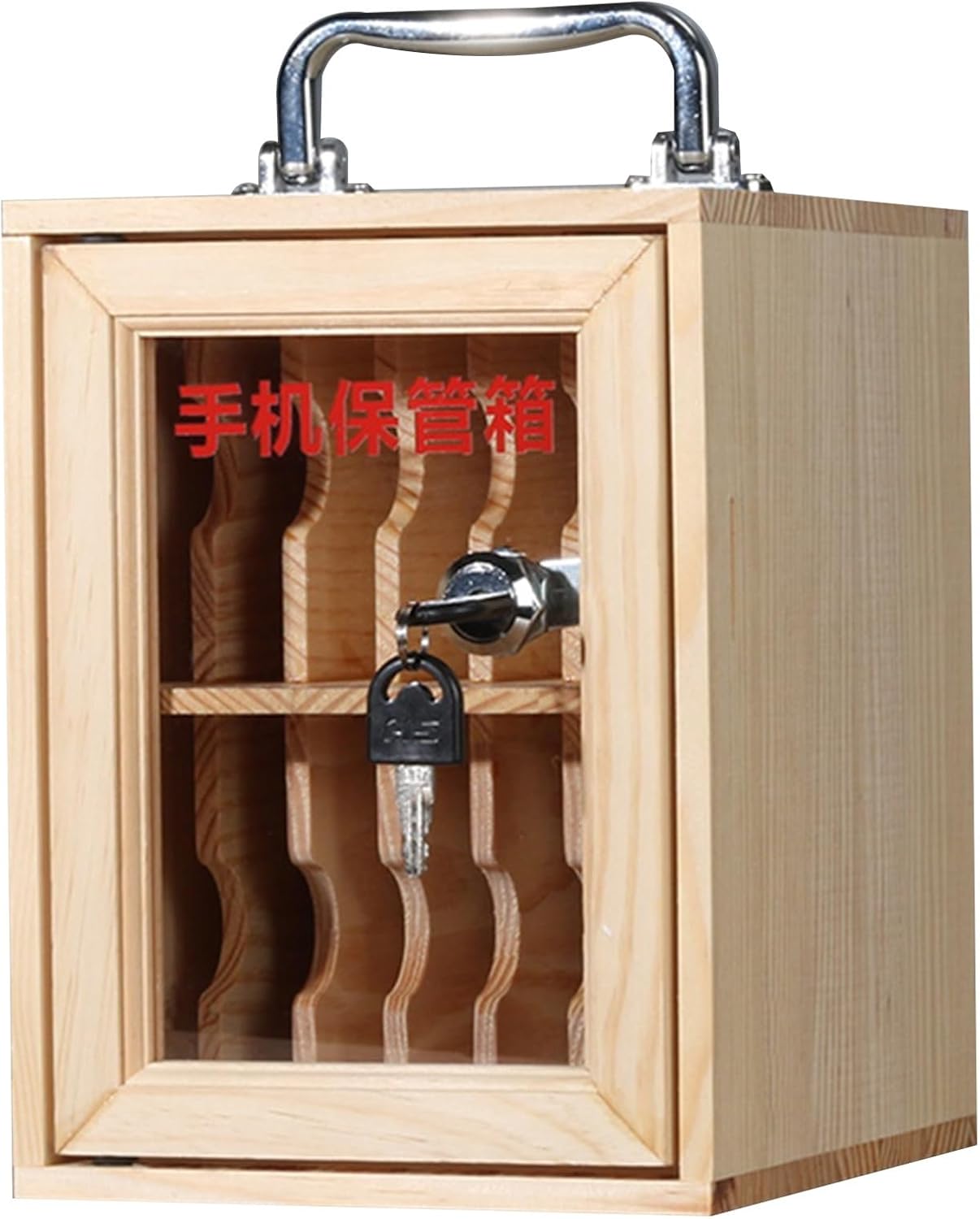 Lockable Wall Mounted Cell Phone Storage Cabinet - 12 Slot Mobile Phone Safe Box for Offices & Schools, Wood Finish, Secure Organizer for Devices