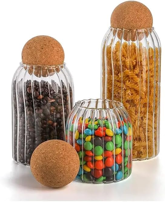 DOMINGO HUB Cork Ball Lid Glass Jar, Food Storage Canister, Candy Jars