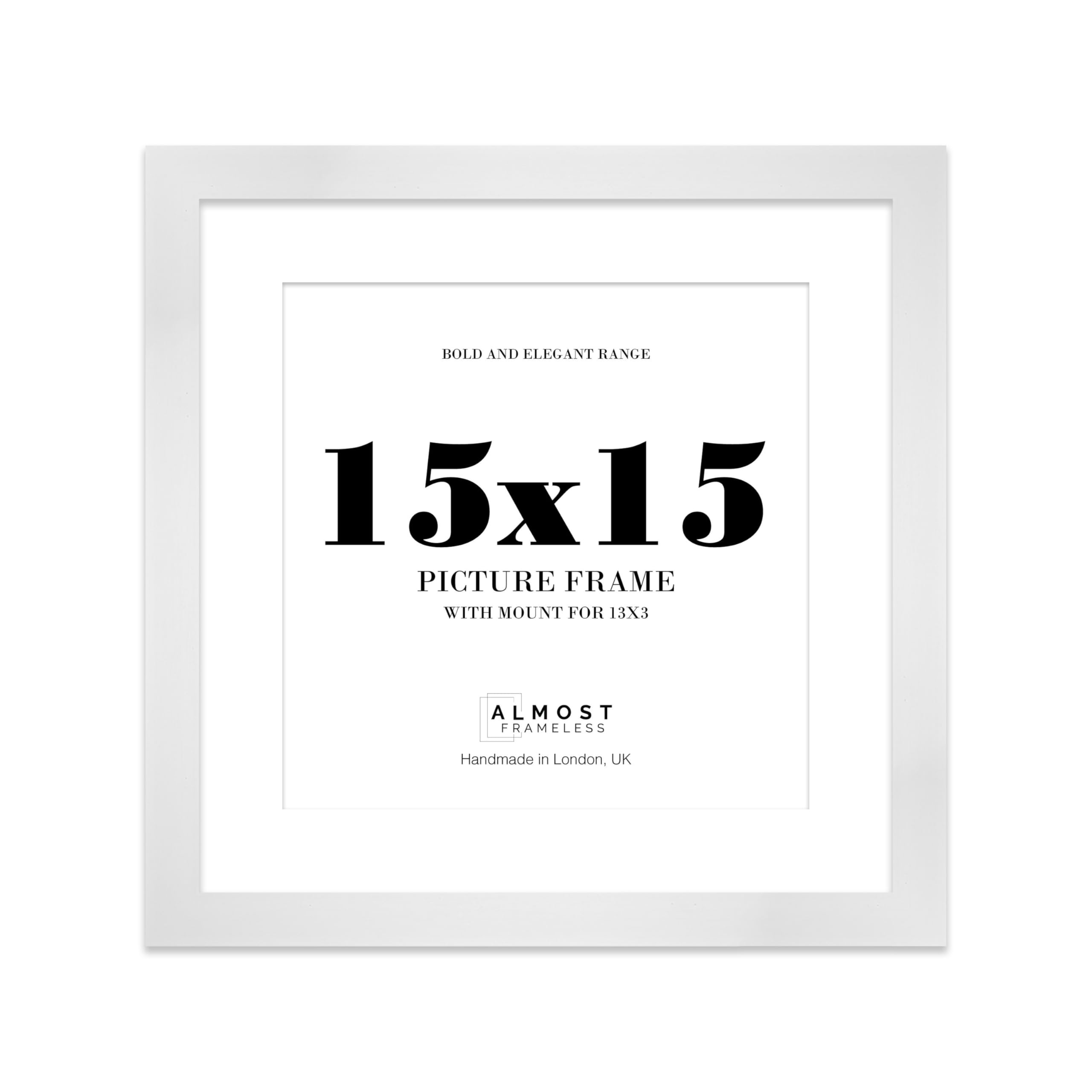 15x15 White Square Frame With Mount for 13x13 Pictures 28mm Edge Frame Display with Wall Hooks, 1 Pack