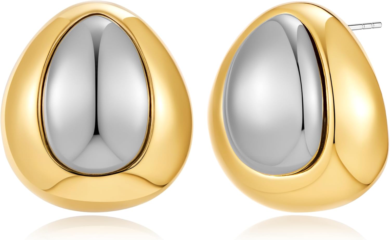 YUJIE Two Tone Studs Earrings Mixed Metal Earrings for Women Gold Plated Chunky Round Teardrop Earring Thick Trendy Modern Jewelry