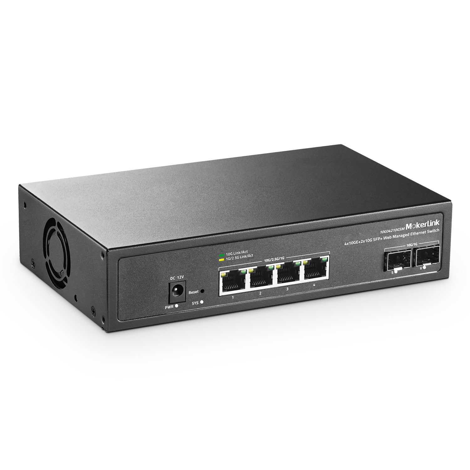 MokerLink 6 Port 10Gbps Managed Switch, 4x10G Etheret RJ45, 2x10G SFP+ Unterstützung 1G und 10G SFP+, 120Gbps Bandbreite, Kleiner L2 Web Managed Netzwerk Desktop Switch