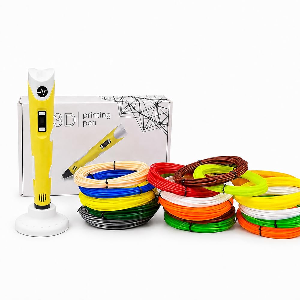 NFIL3D Pen for Kids & Adults|3D Pen Starter Kit – Includes 3Pcs Filament 5Meter Each,1Pcs Cable, 1Pcs Stand,1Pcs Stencils & 1Pcs Pen - for Kids & Gift Set for Birthday (Yellow)-picture-25
