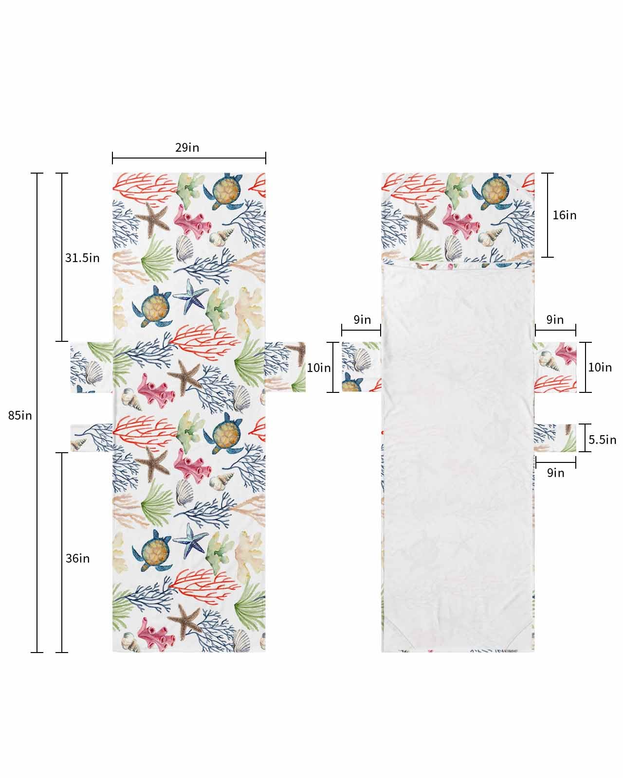 Coastal Nautical Beach Lounge Chair Towel Cover, Soft Chaise Lounge Towel with Side Pockets Patio Pool Chairs Cover for Beach/Pool Sunbathing 29x85 Summer Beach Coral Sea Turtle Starfish